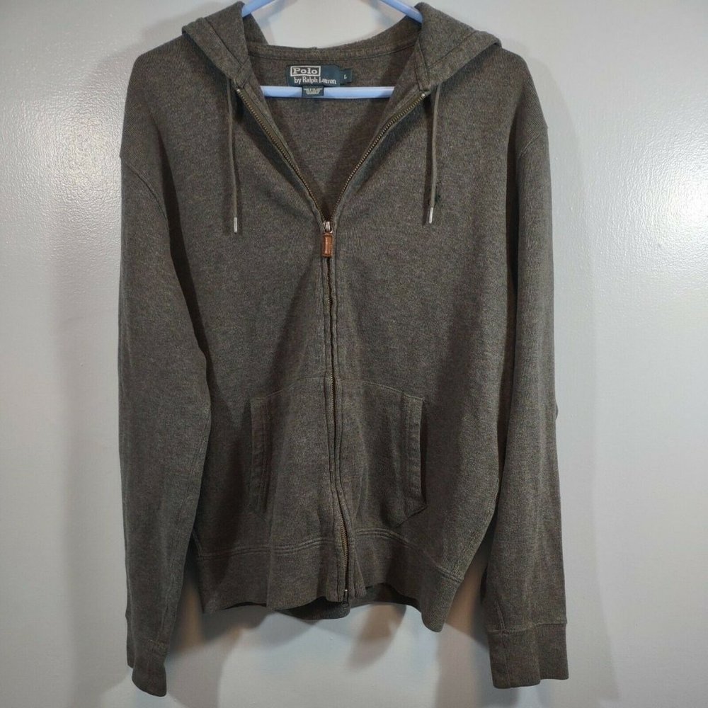 Polo Ralph Lauren Men's L Gray Full Zip Hooded Sweatshirt Super Soft Knit Logo